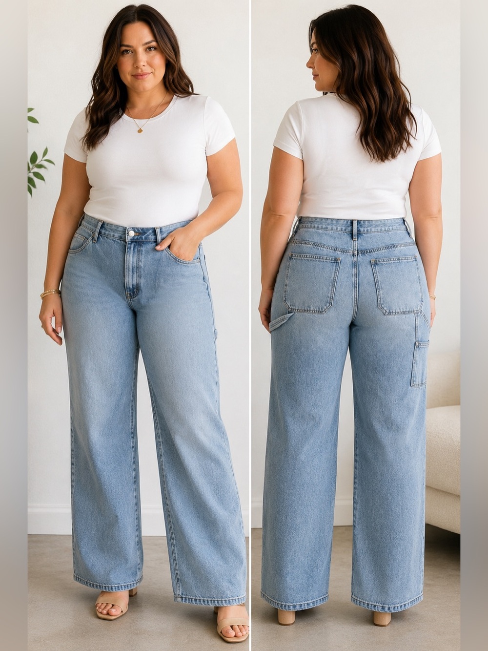 S.O.N.G. Carpenter Jeans Light Wash Wide Leg Utility Denim